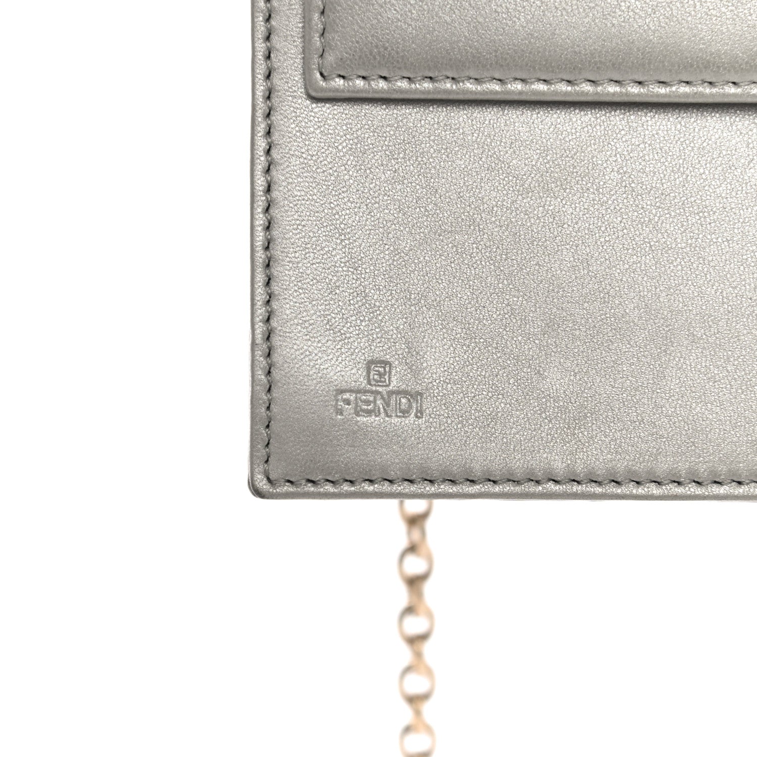 Fendi Metallic Nappa Logo Embossed Long Wallet On Chain Silver 9 of 26