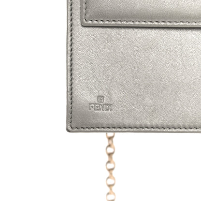 Fendi Metallic Nappa Logo Embossed Long Wallet On Chain Silver 9 of 26