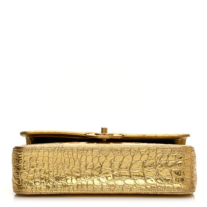 Chanel Metallic Calfskin Crocodile Embossed Cocodile Medium Double Flap Gold 11 of 11