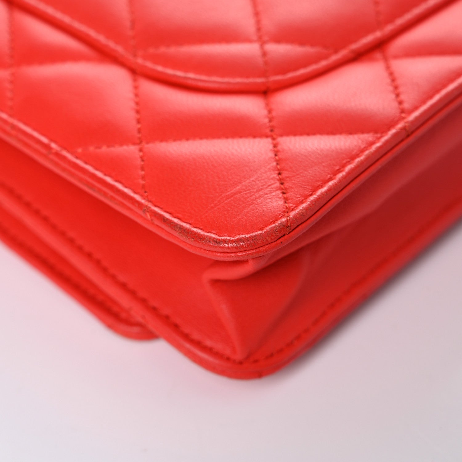 Chanel Lambskin Quilted Wallet On Chain WOC Red 11 of 21