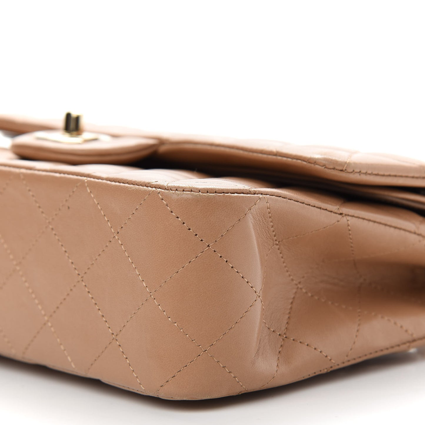 Lambskin Quilted Medium Double Flap Beige
