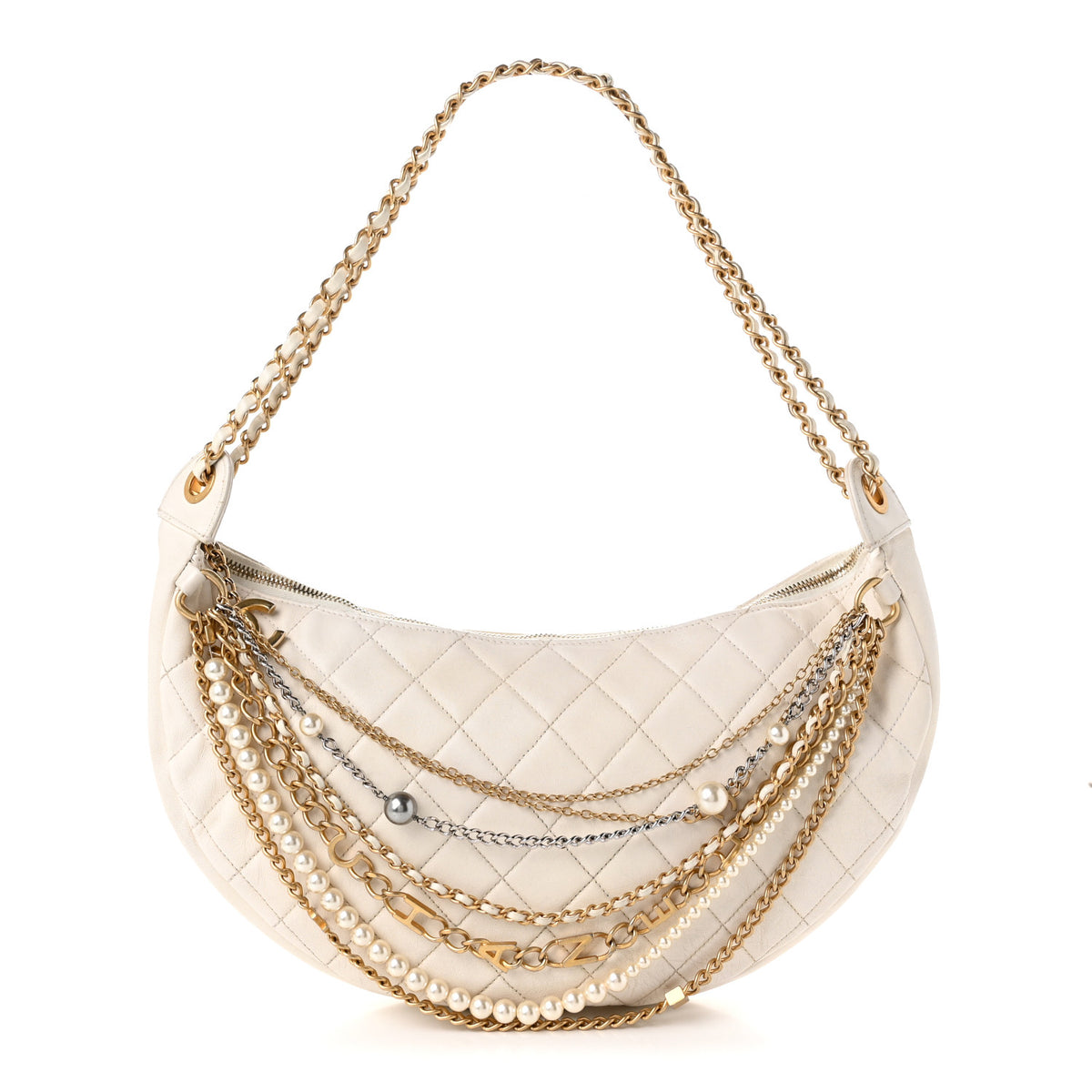 Lambskin Quilted All About Chains Hobo White