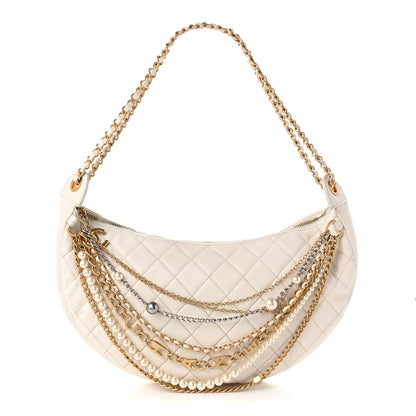 Chanel Lambskin Quilted All About Chains Hobo White 1 of 10