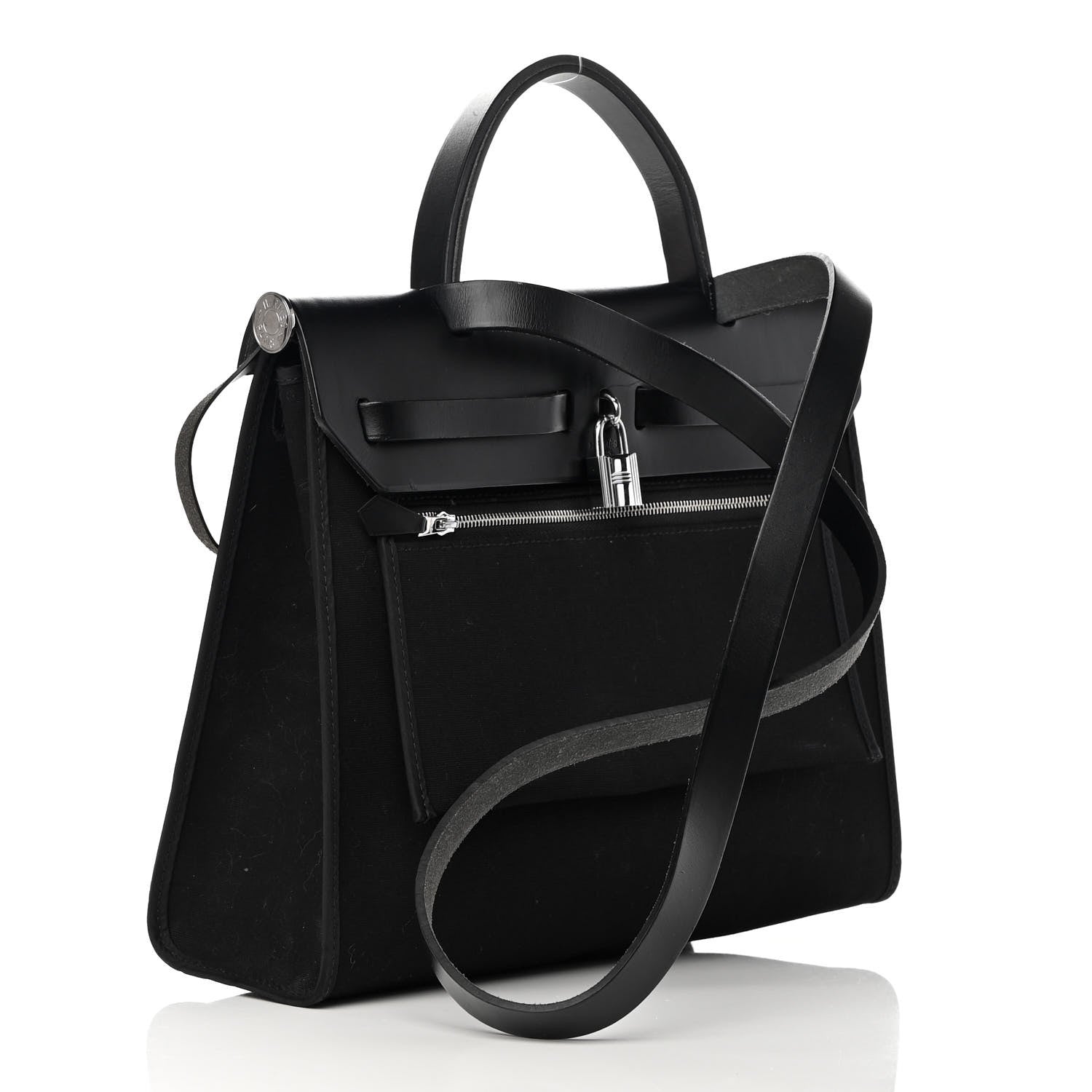 Hermes Military Toile Vache Hunter Herbag Zip 31 PM Black 4 of 17
