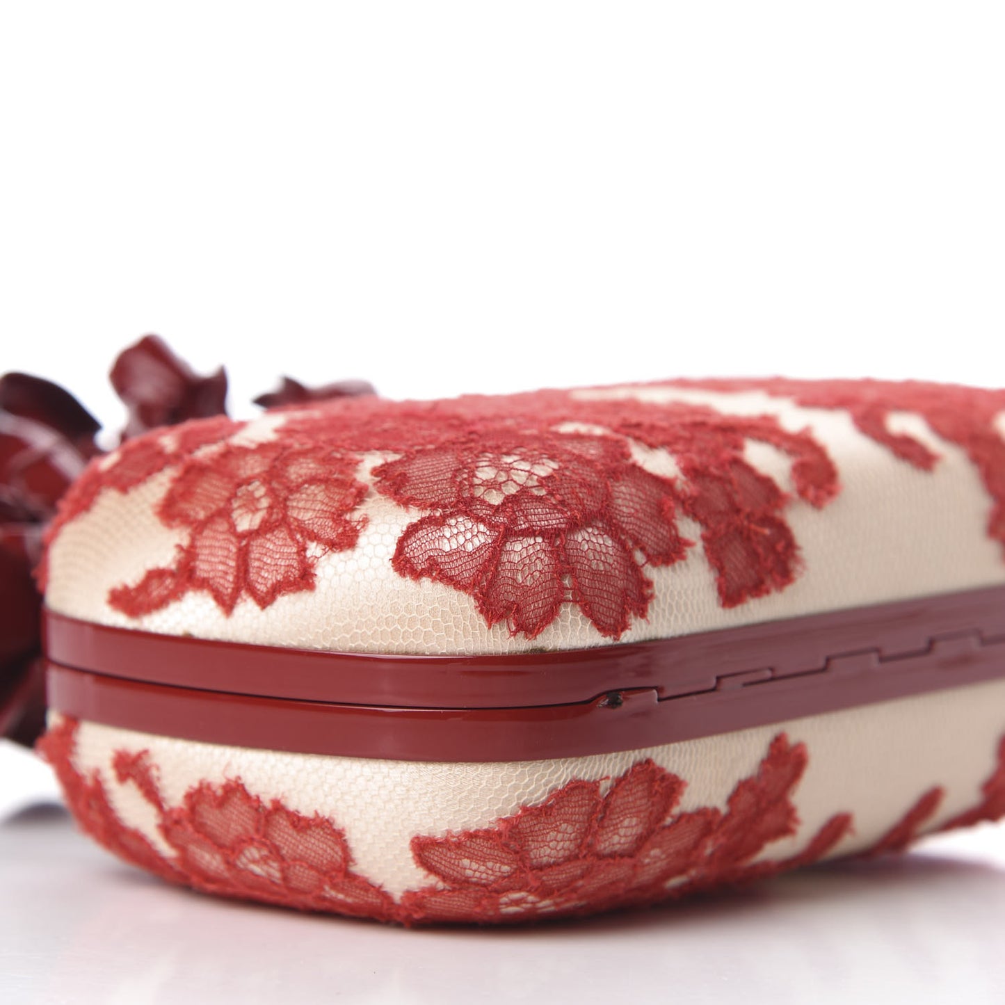 Lace Rose Knuckle Duster Box Clutch Red Nude