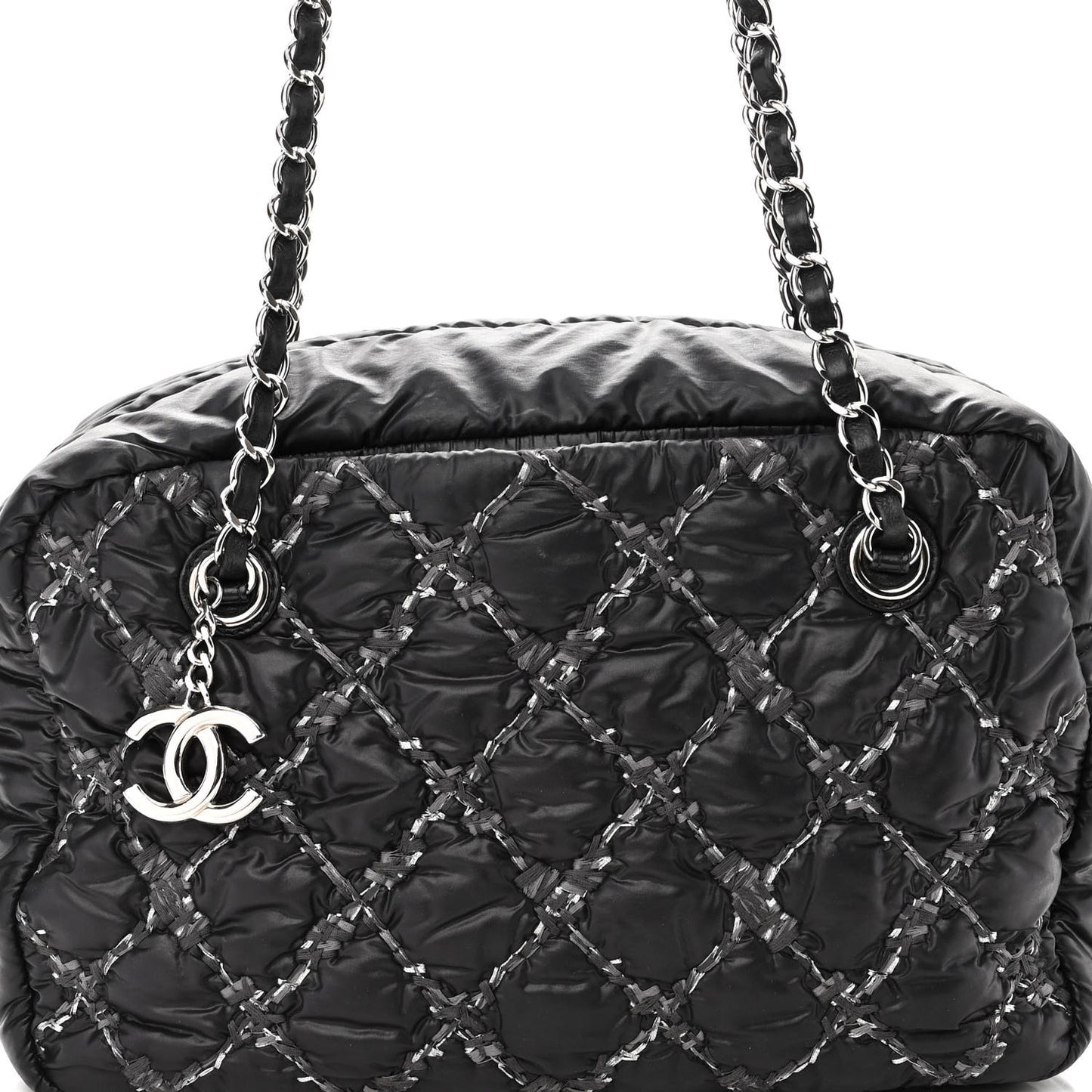 Nylon Quilted Tweed Stitch Bubble Camera Case Black