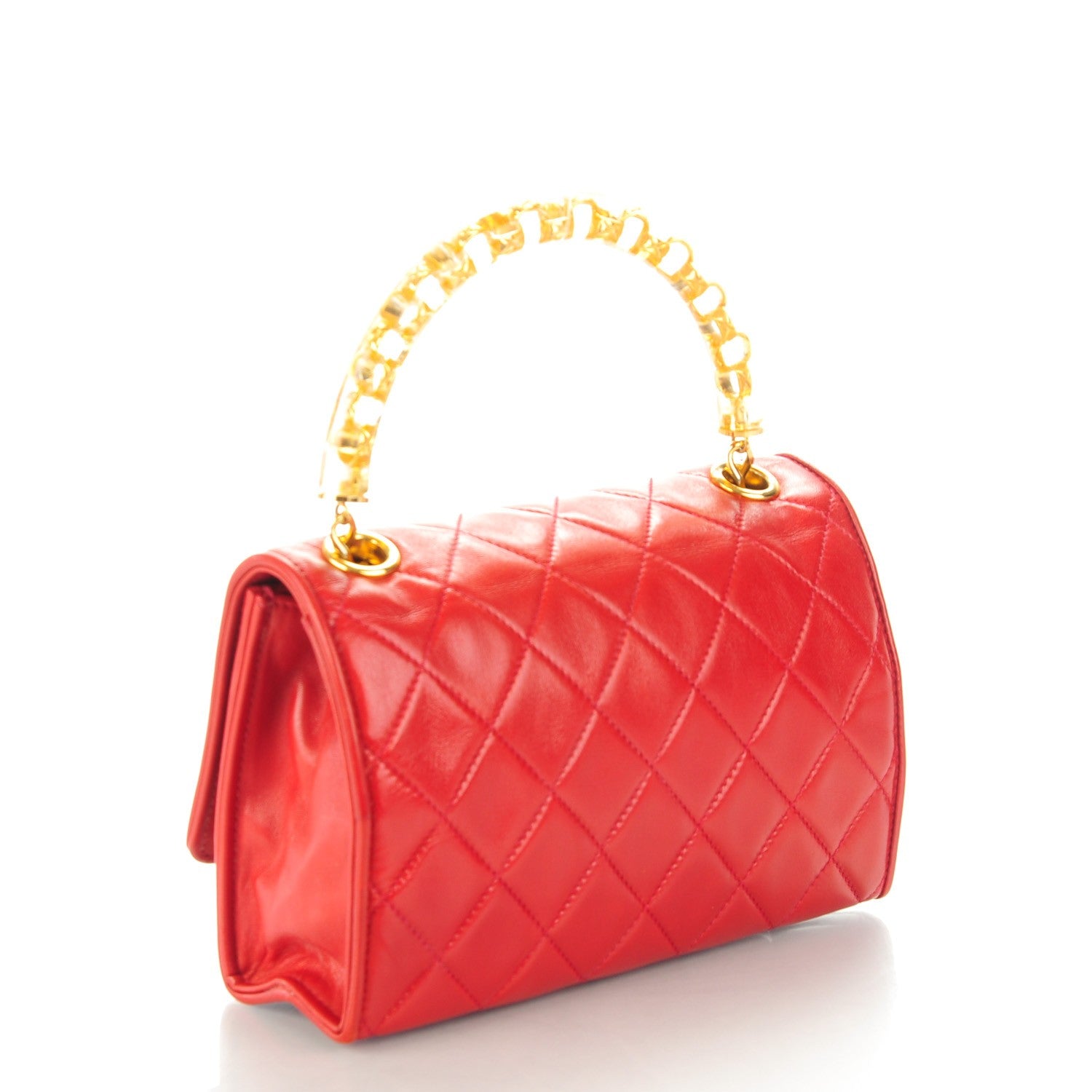 Chanel Lambskin Lucite Quilted Mini Top Handle Flap Bag Red 3 of 8
