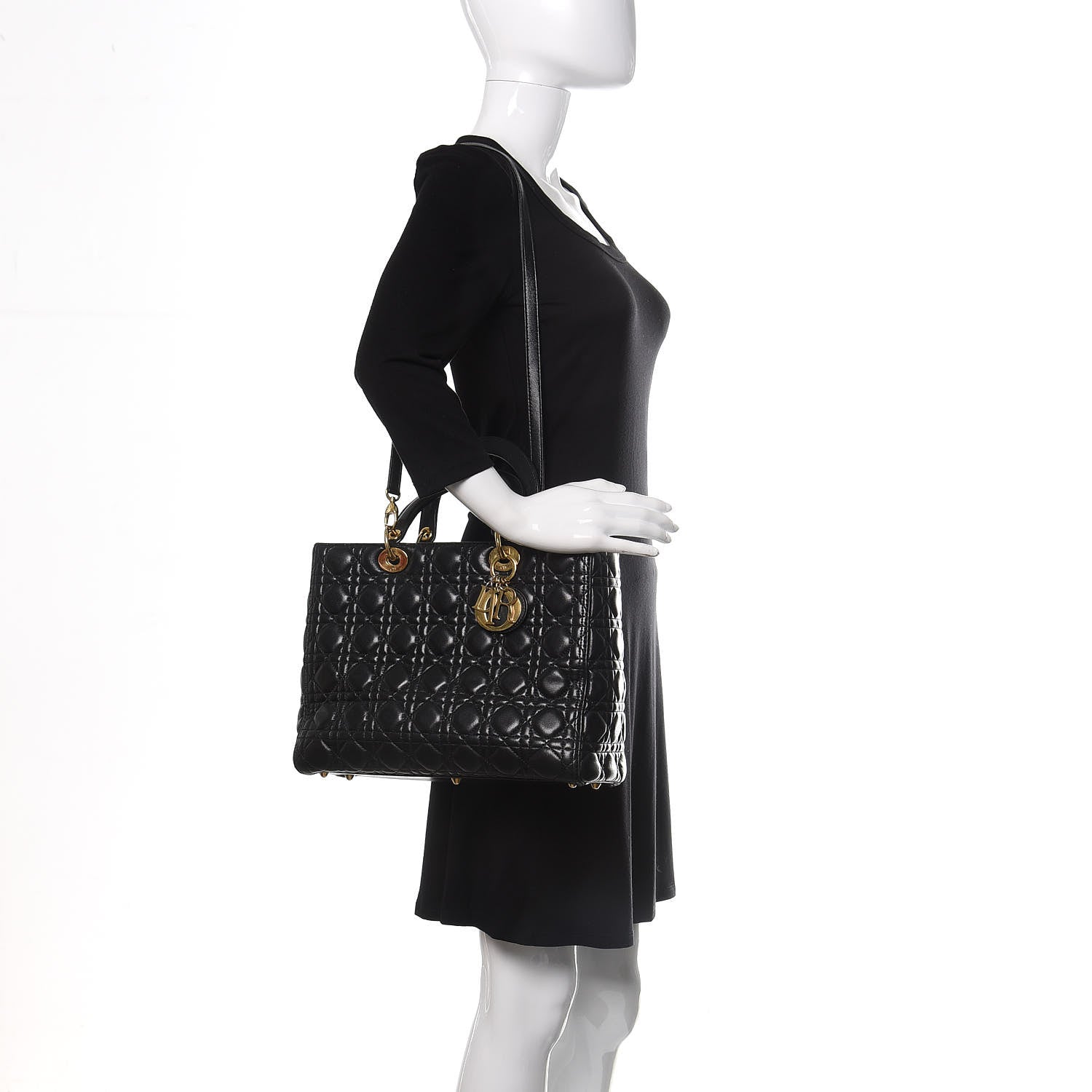 Christian Dior Lambskin Cannage Large Lady Dior Black 2 of 16