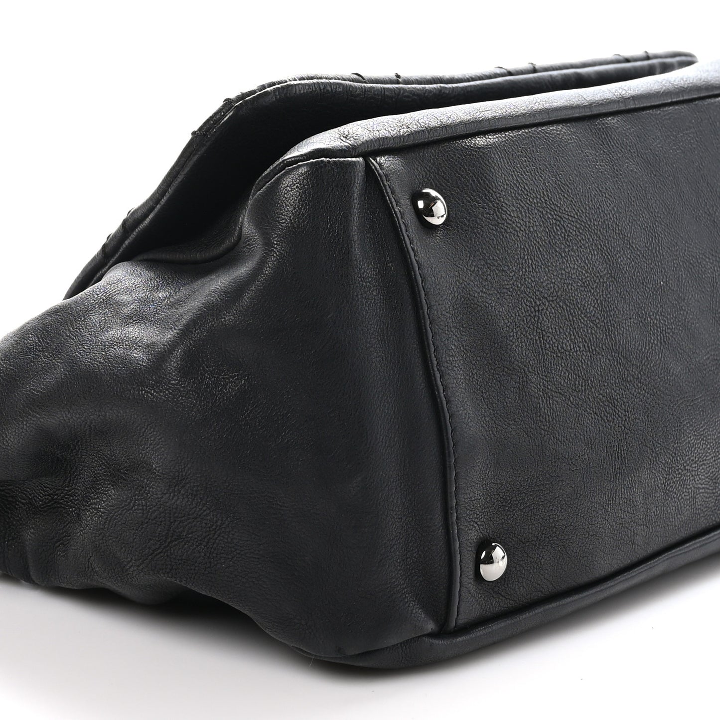 Calfskin Diamond Stitch Accordion Flap Black