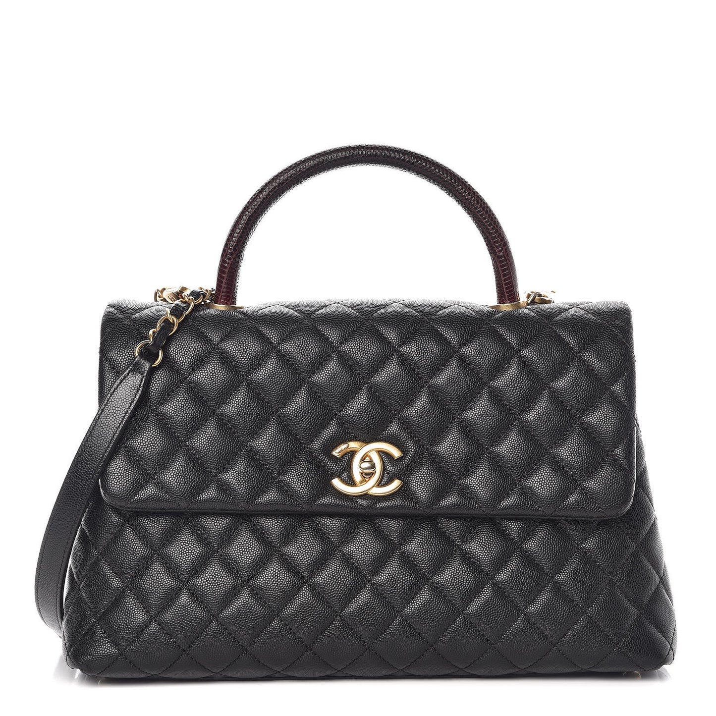 Caviar Lizard Quilted Medium Coco Handle Flap Black