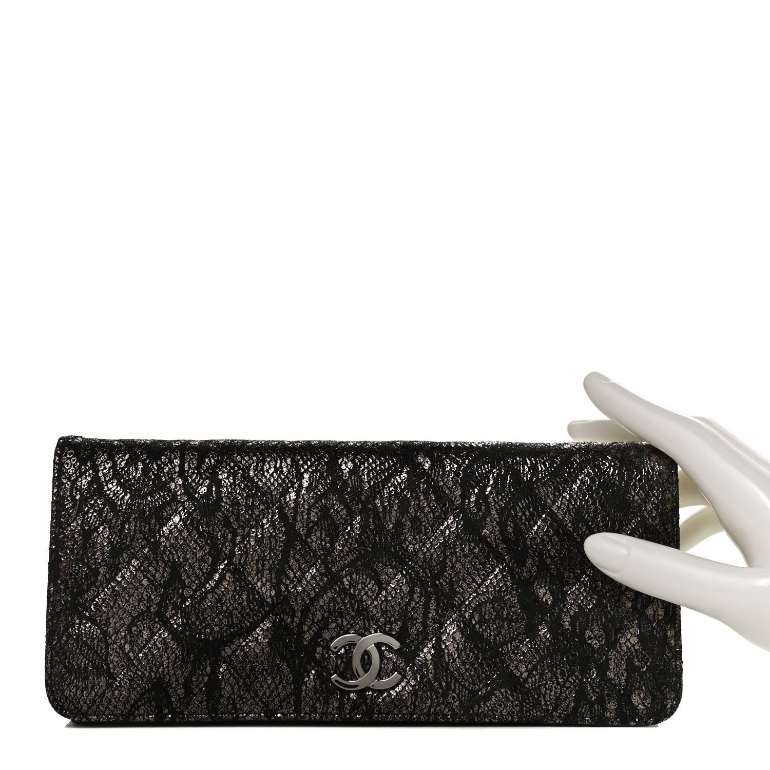 Chanel Metallic Tweed Quilted Clutch Black Dark Silver 2 of 12