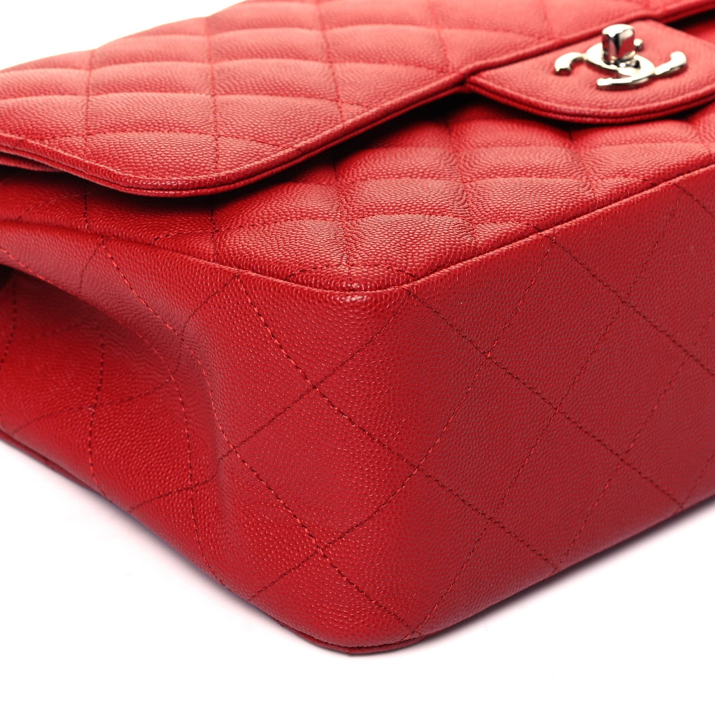Caviar Quilted Jumbo Double Flap Red