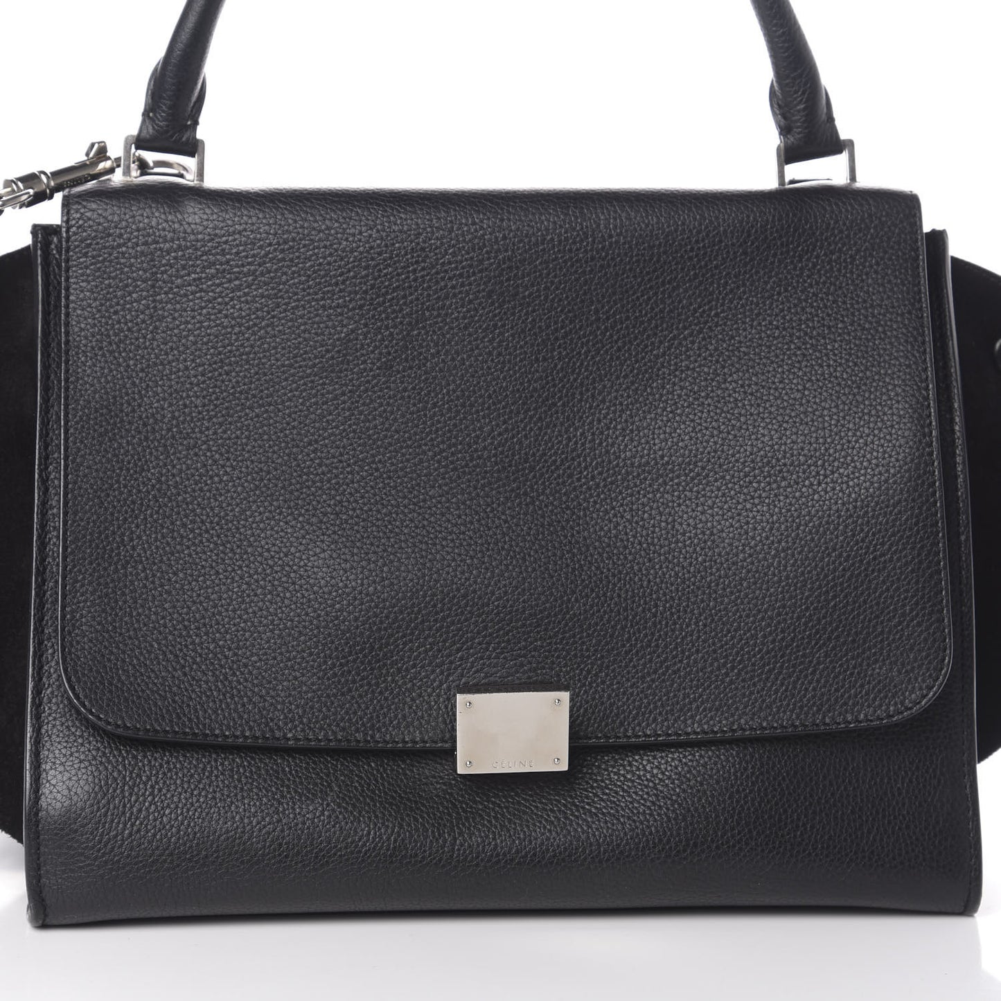 Drummed Calfskin Suede Medium Trapeze Black