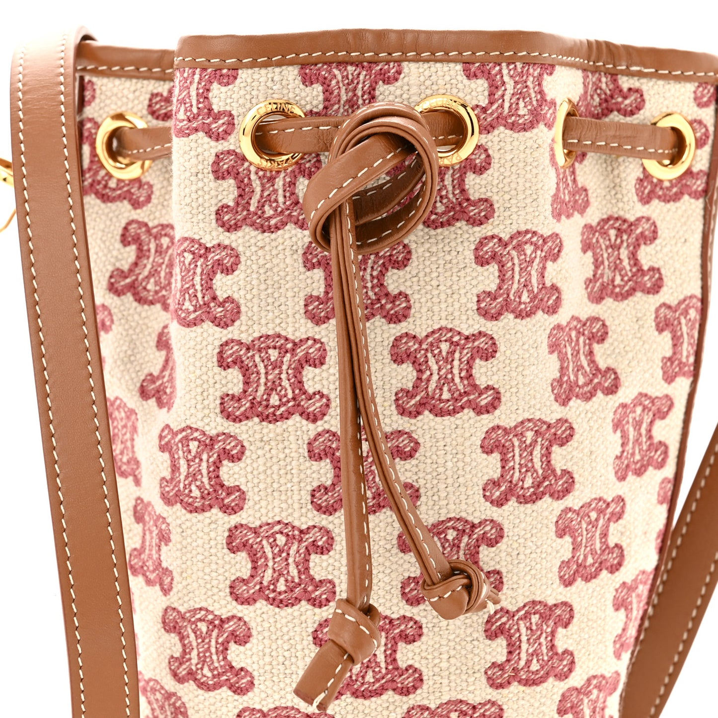 Canvas Calfskin Triomphe Embroidered Bucket Bag Fox Red
