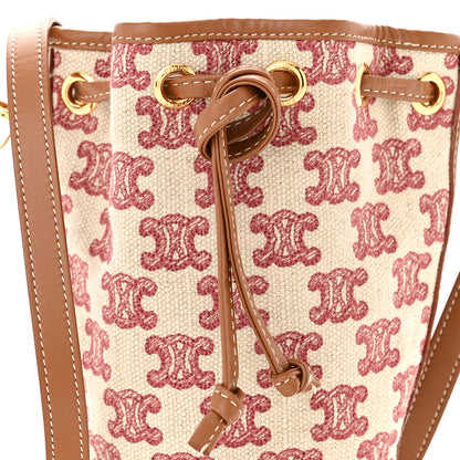 Celine Canvas Calfskin Triomphe Embroidered Bucket Bag Fox Red 8 of 11