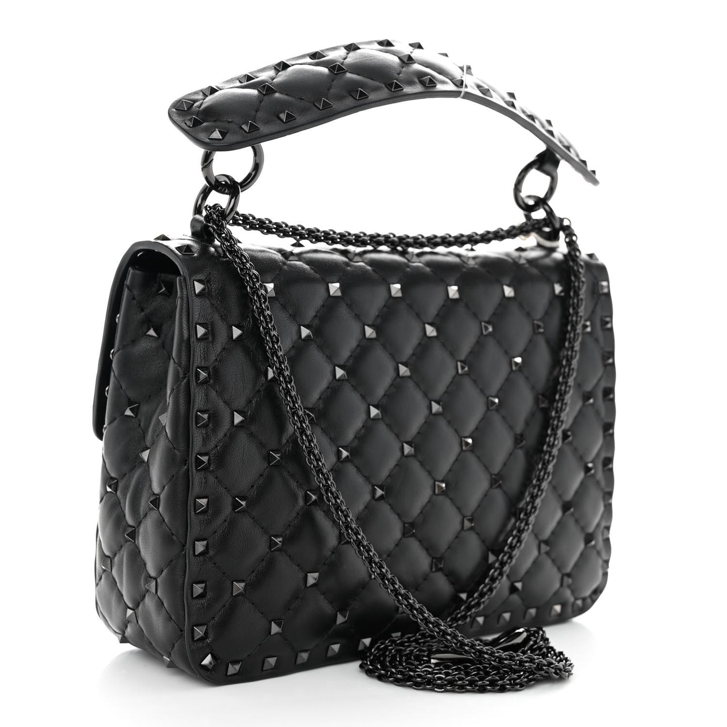 Lambskin Medium Rockstud Spike Shoulder Bag Black