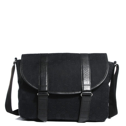 Gucci Monogram Medium Double Buckle Flap Messenger Bag Black 1 of 8