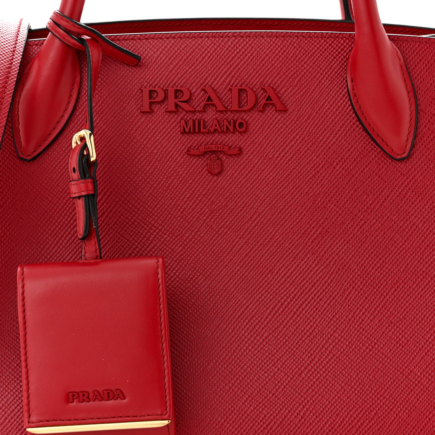 Prada Saffiano Cuir Calfskin Small Monochrome Top Handle Tote Fuoco 7 of 13