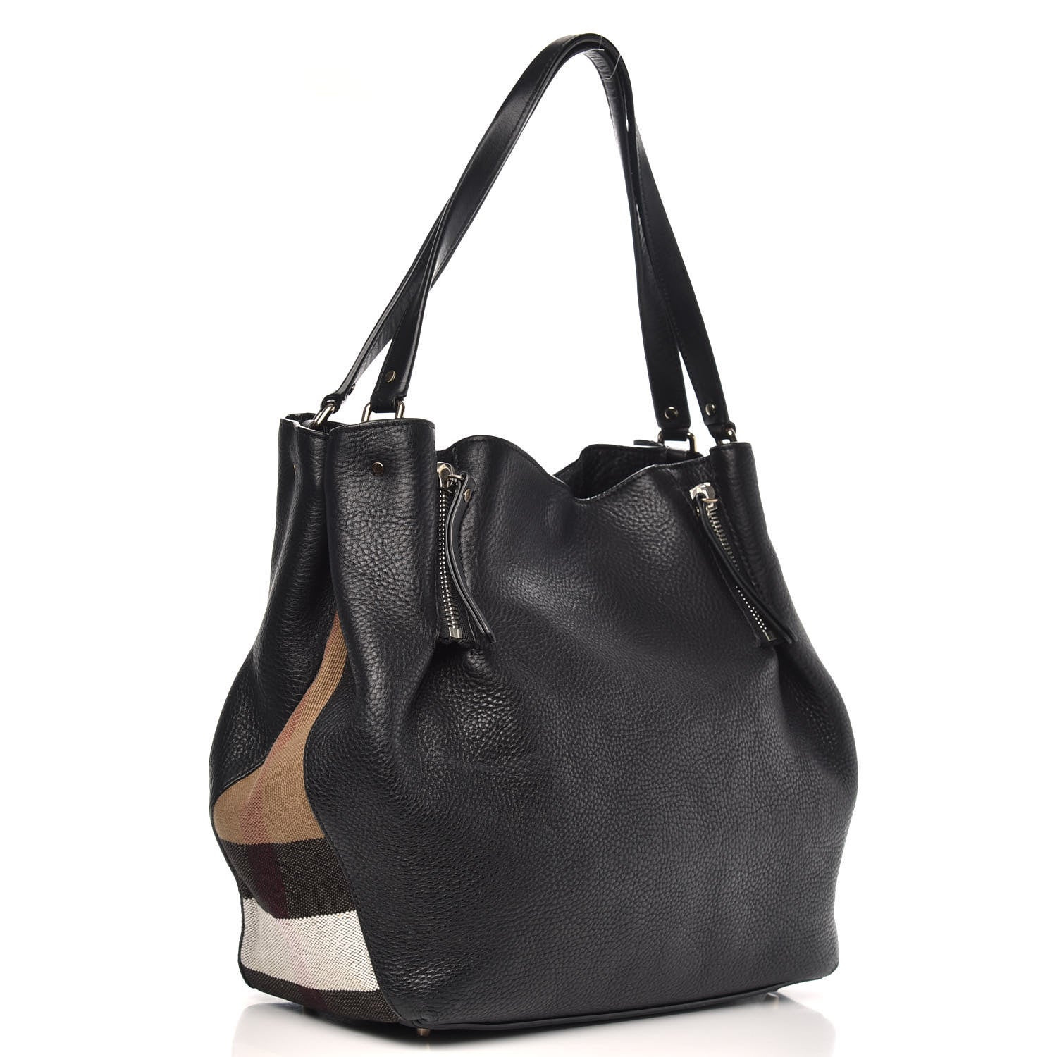 Burberry Grainy Calfskin House Check Medium Maidstone Black 3 of 11
