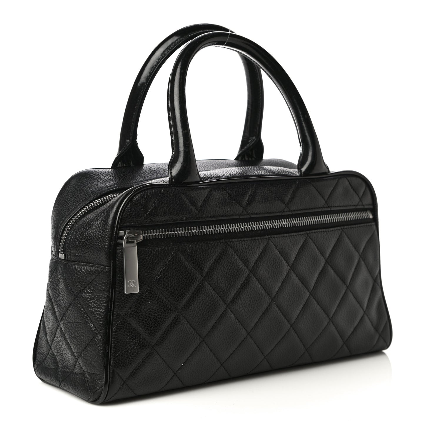 Caviar Patent Quilted Bowler Black