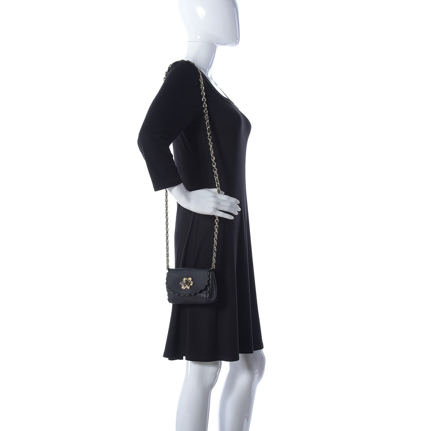 Smooth Calfskin Mini Cecily Flower Lock Crossbody Bag Black