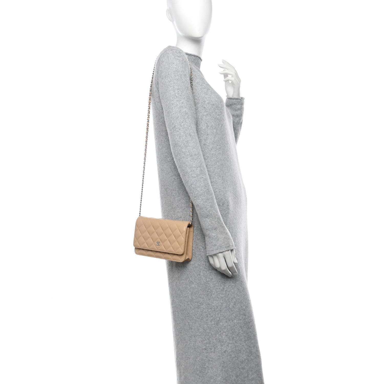 Chanel Caviar Quilted Wallet On Chain WOC Beige 2 of 12