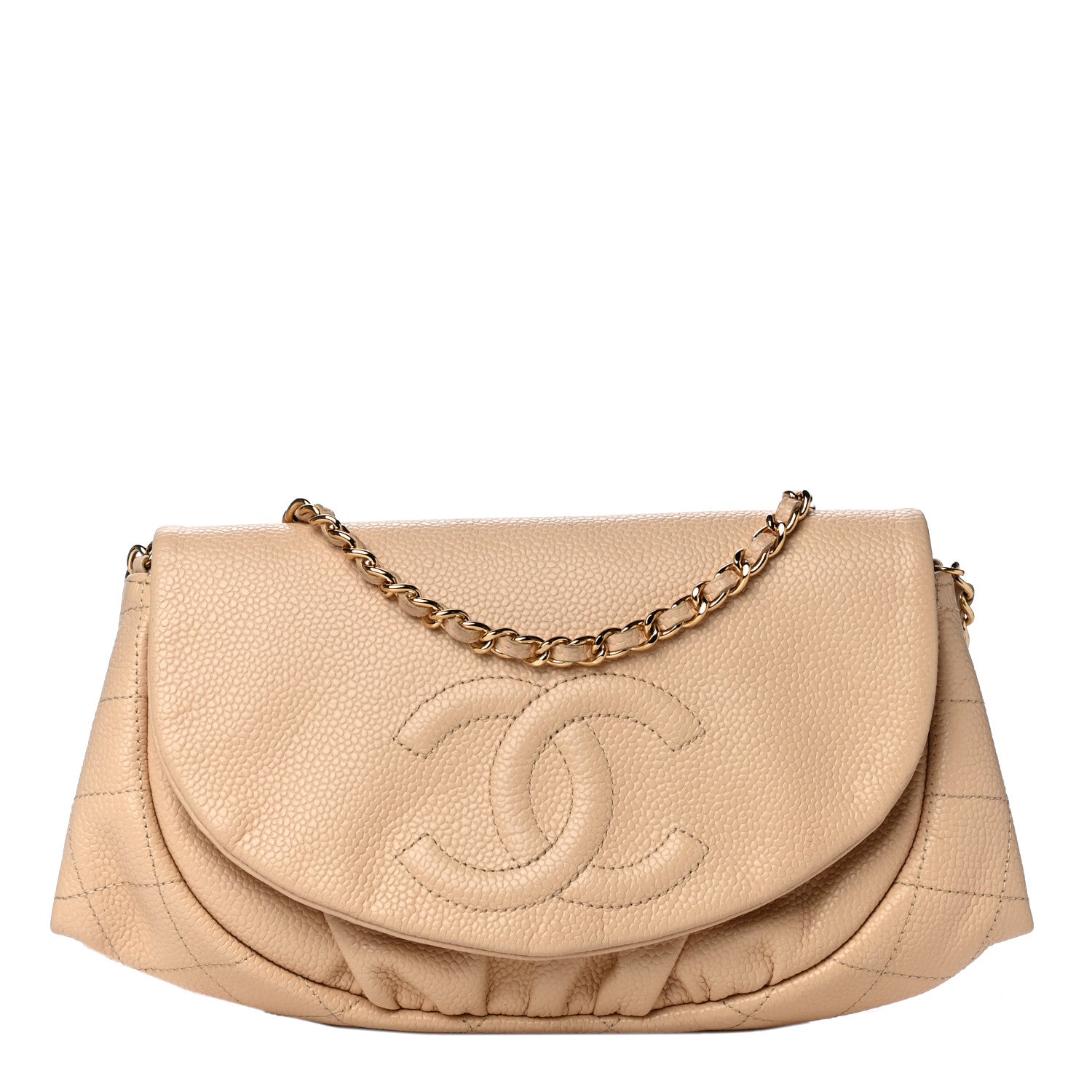 Chanel Caviar Half Moon Wallet On Chain WOC Beige 1 of 15