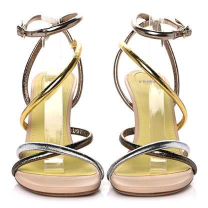 Fendi Metallic Nappa Fendi First 95mm Strappy Sandals 38 Argento Stagno Oro Champagne 2 of 8