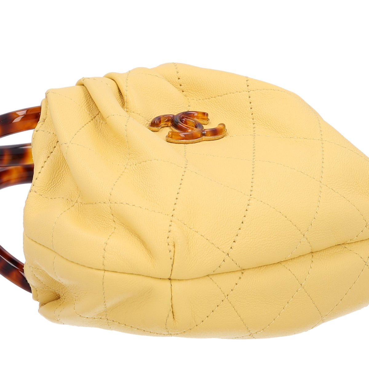 Lambskin Plexiglass Tortoise Shell Quilted Mini Pouch Yellow