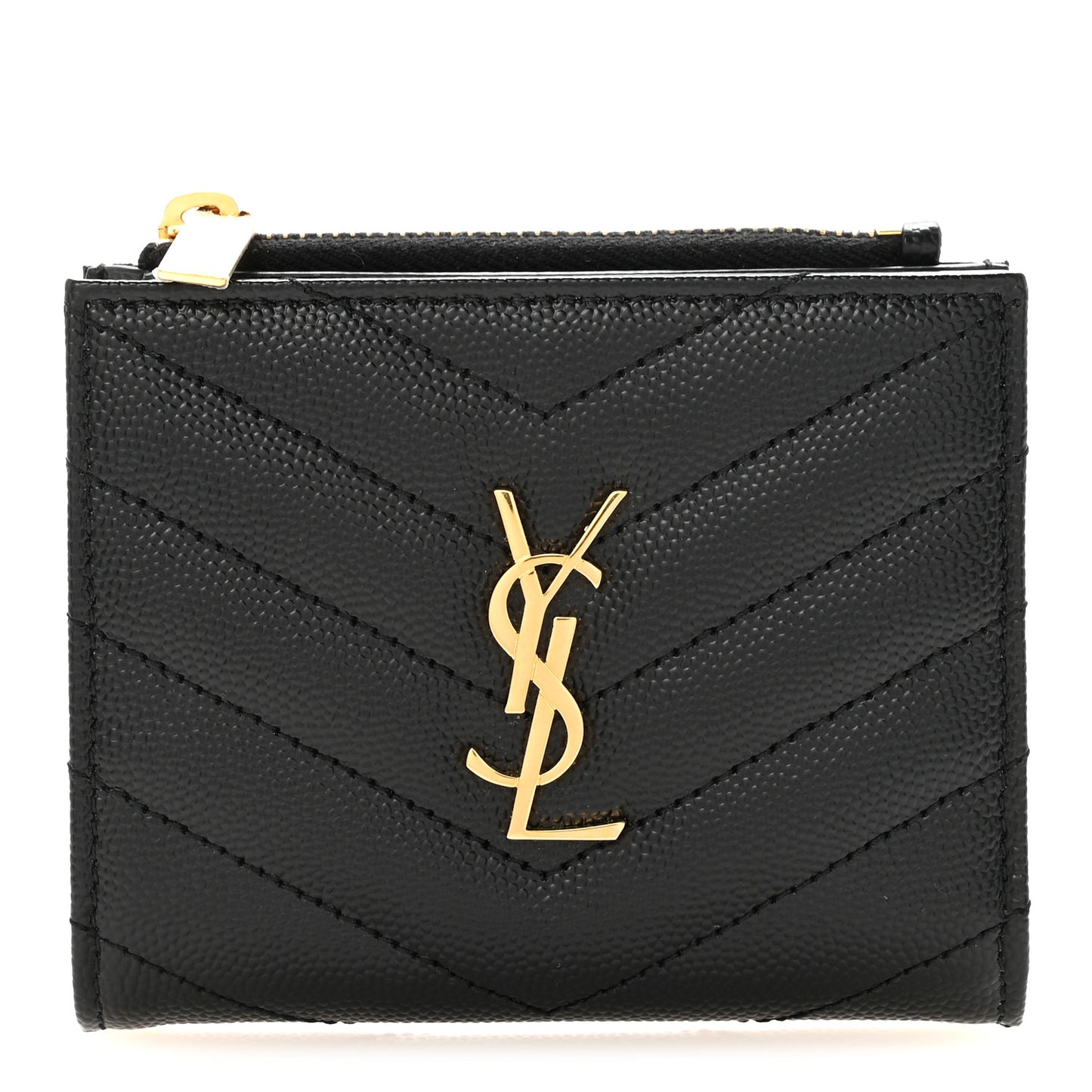 Grain De Poudre Matelasse Chevron Monogram Zipped Two-Part Wallet Black