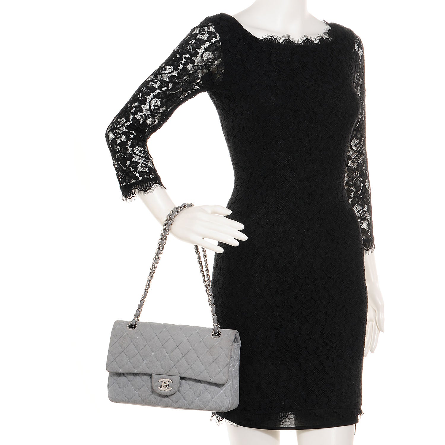 Chanel Iridescent Caviar Medium Double Flap Light Grey 2 of 9