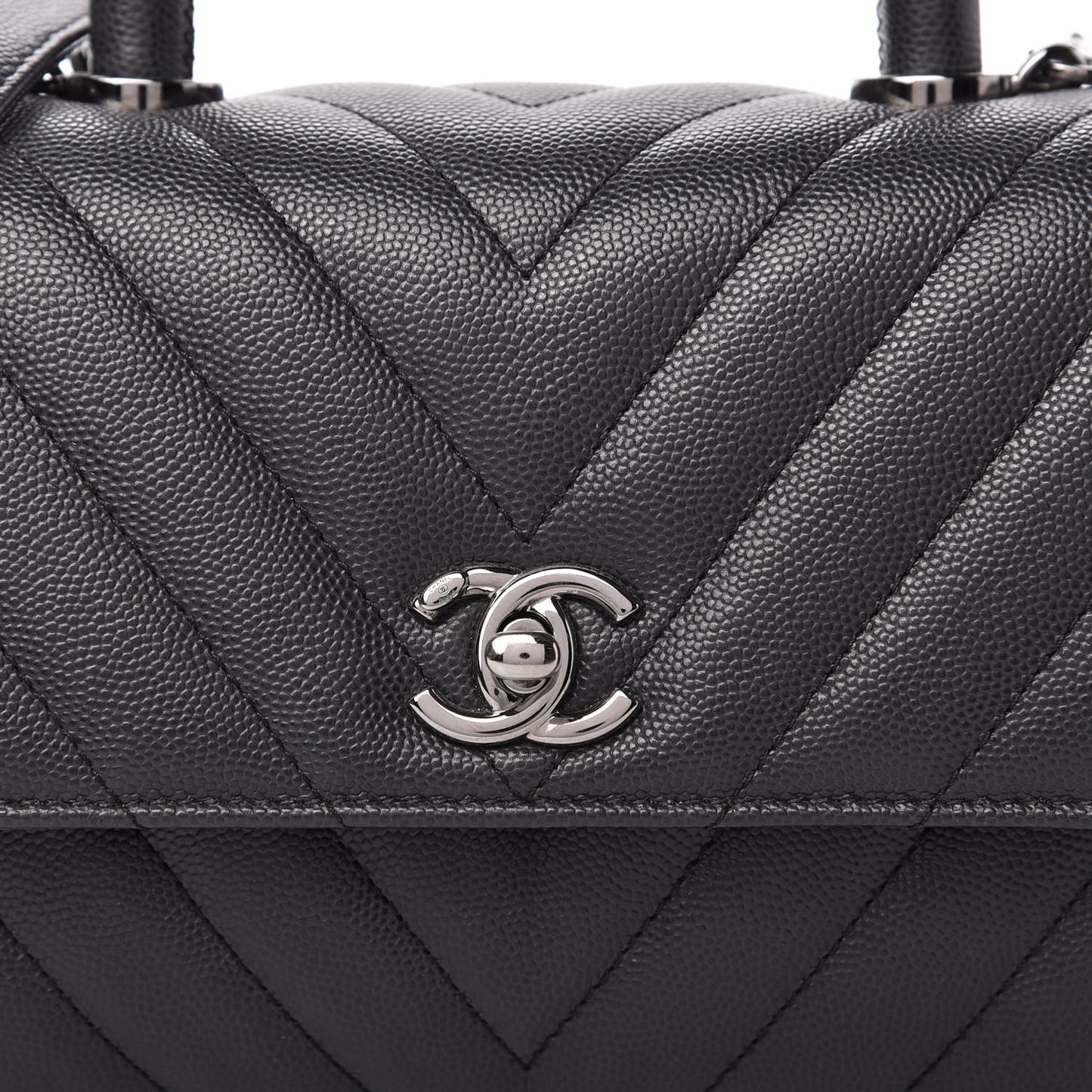 Caviar Chevron Quilted Mini Coco Handle Flap Dark Grey