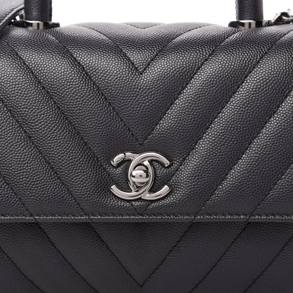 Chanel Caviar Chevron Quilted Mini Coco Handle Flap Dark Grey 10 of 11