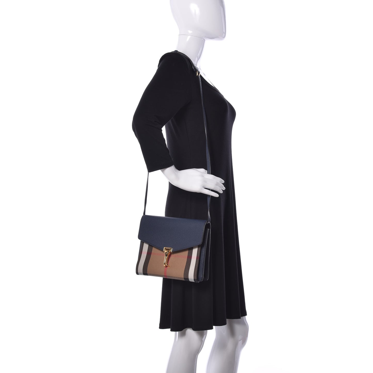 Derby Calfskin House Check Small Macken Crossbody Bag Ink Blue