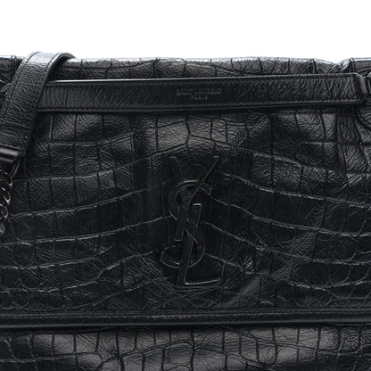 Saint Laurent Crocodile Embossed Lambskin Monogram Medium Niki Chain Satchel Black 7 of 9