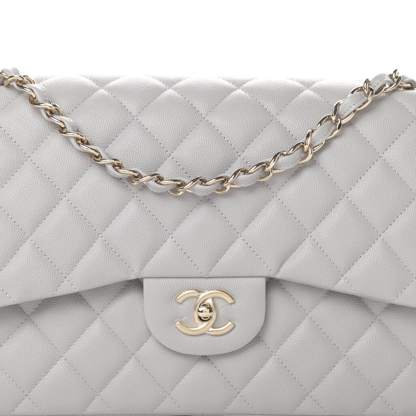 Caviar Quilted Jumbo Double Flap Grey