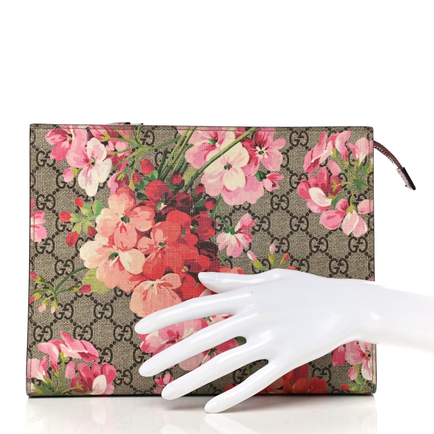 GG Supreme Monogram Blooms Large Cosmetic Case Beige Multicolor Dry Rose