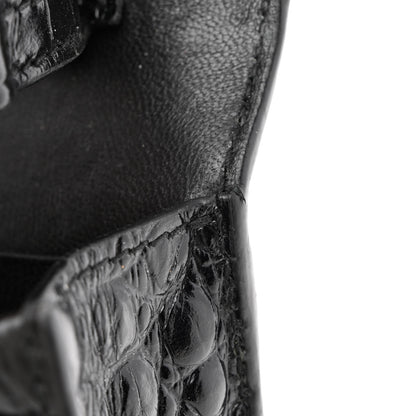 Balenciaga Shiny Calfskin Crocodile Embossed Hourglass Chain Bag Black 10 of 11