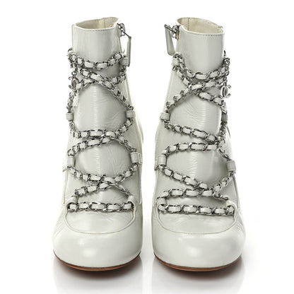 Chanel Crackled Calfskin Chain CC Short Boots 38 Ivory 2 of 10