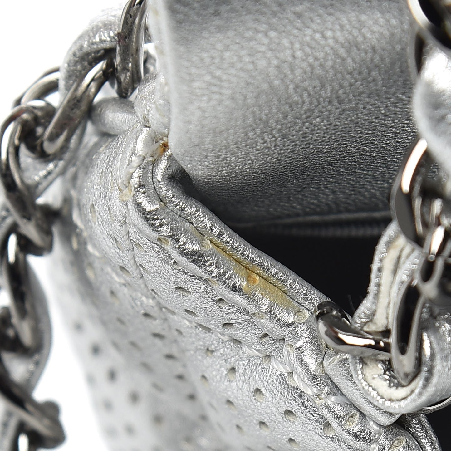 Metallic Lambskin Perforated Mini Rectangular Flap Silver