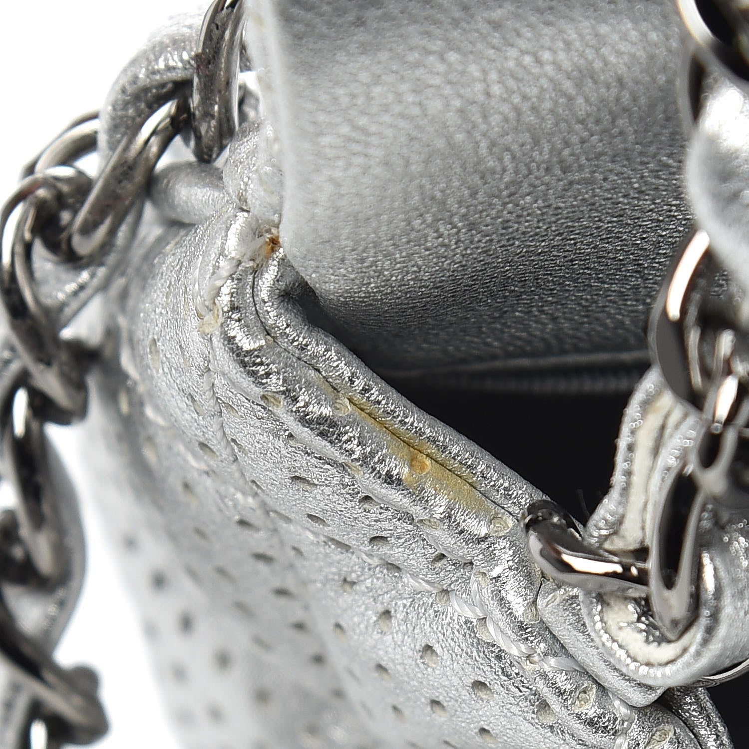 Chanel Metallic Lambskin Perforated Mini Rectangular Flap Silver 10 of 13