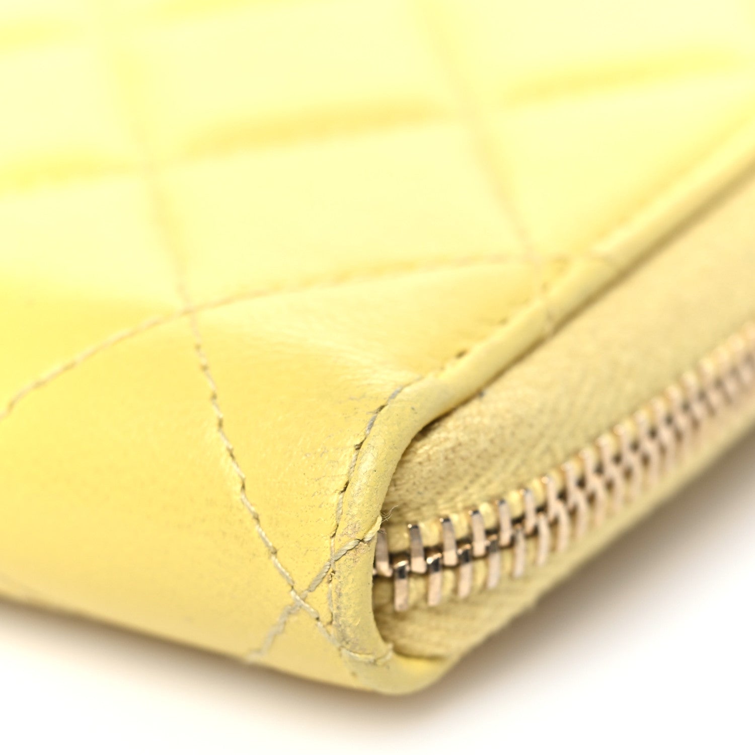 Chanel Lambskin Quilted Large Gusset Zip Around Wallet Yellow 12 of 12