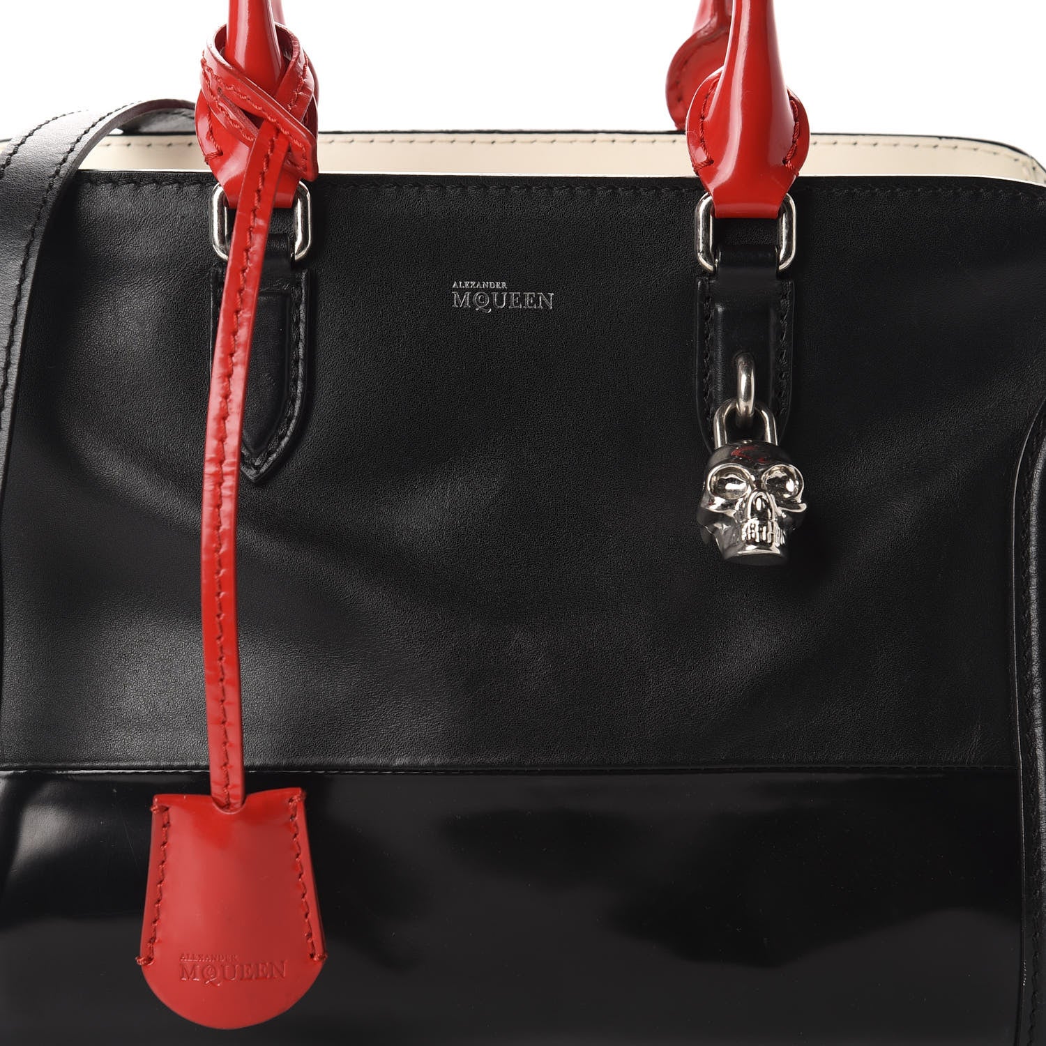 Alexander McQueen Patent Small Padlock Skull Tote Black Red 16 of 16