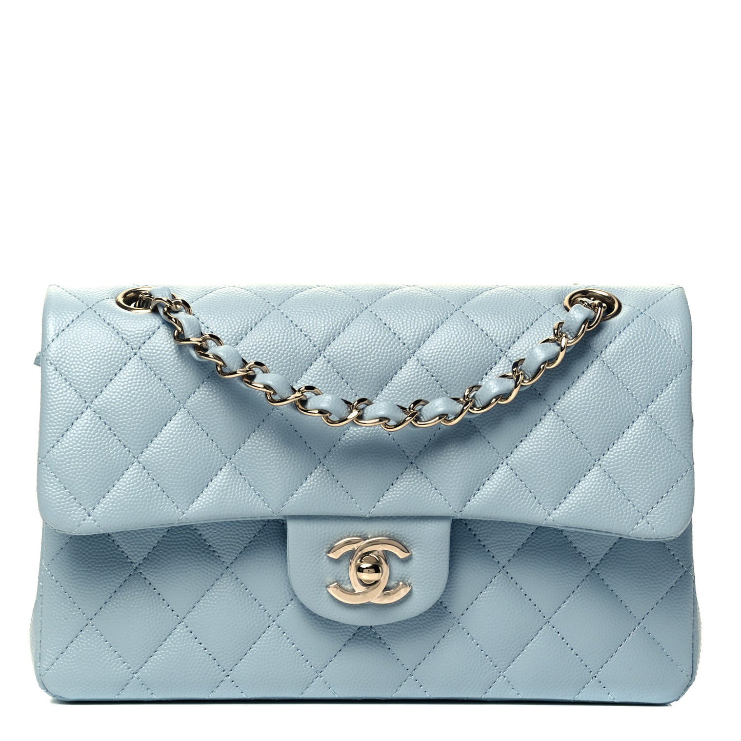 Caviar Quilted Small Double Flap Light Blue