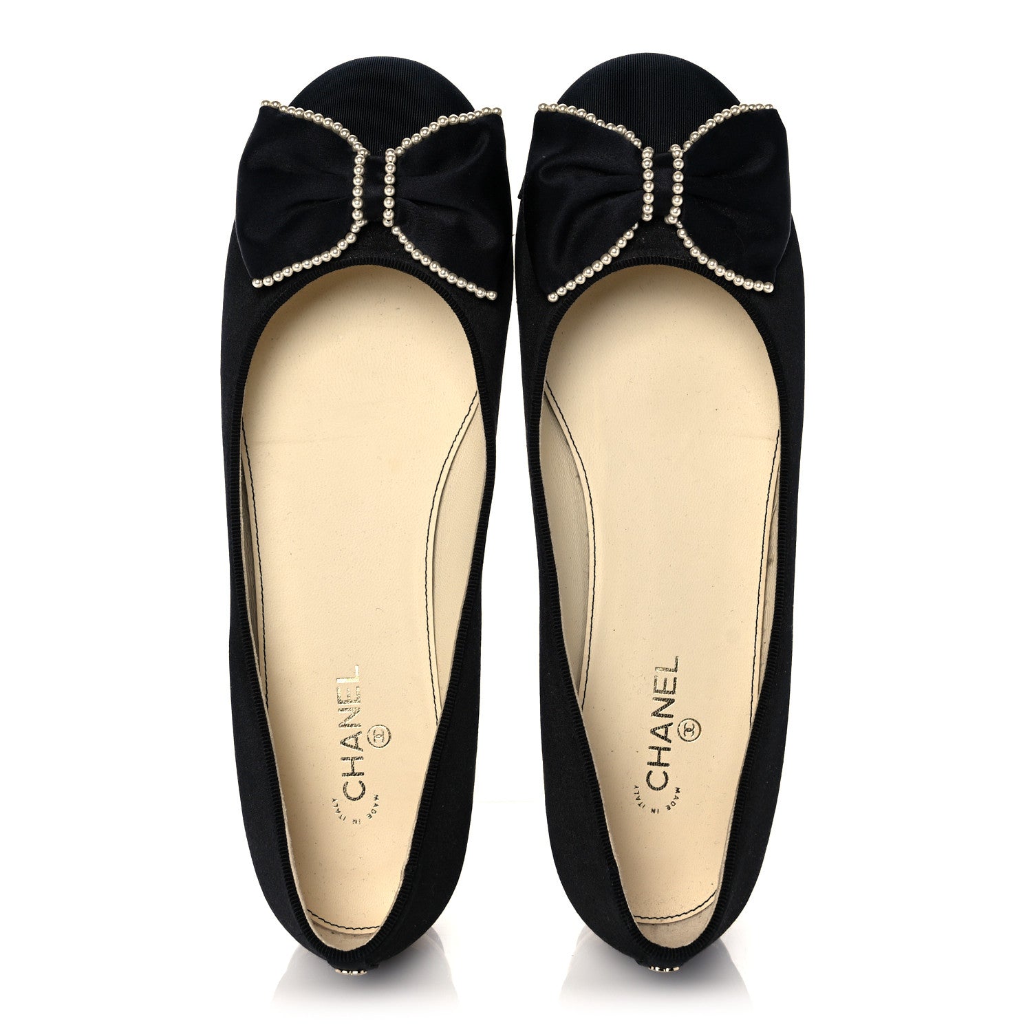 Chanel Satin Grosgrain Pearl Bow Ballerina Cap Toe Flats 38.5 Black 6 of 11
