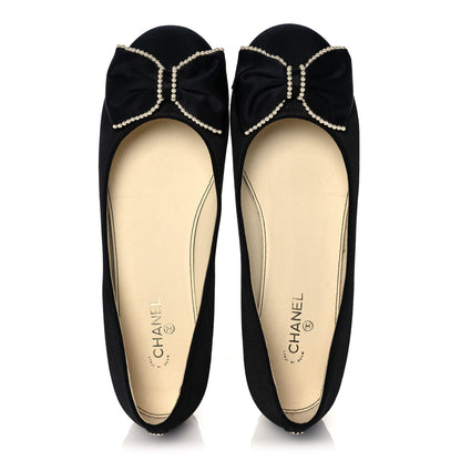 Chanel Satin Grosgrain Pearl Bow Ballerina Cap Toe Flats 38.5 Black 6 of 11