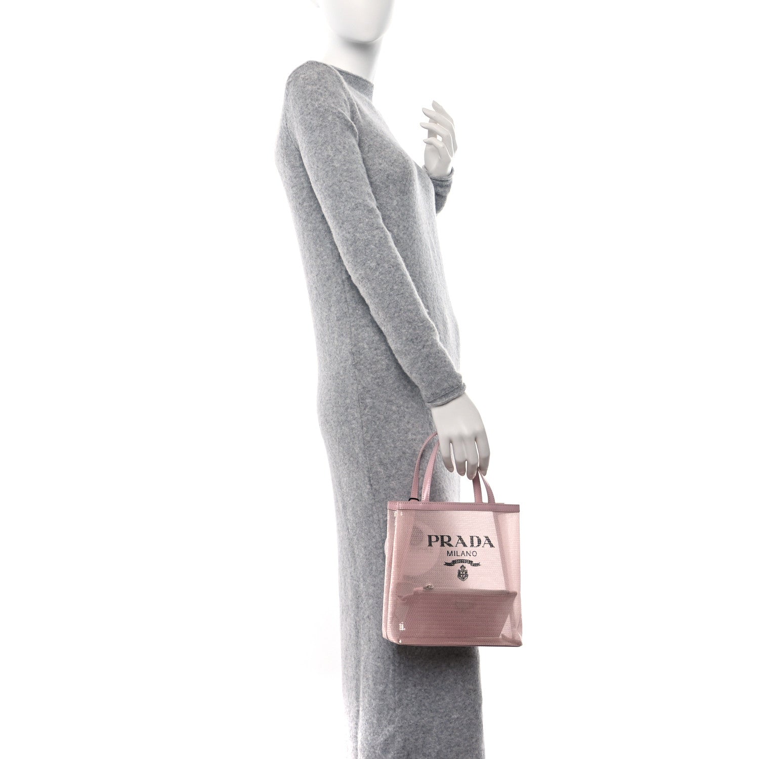 Prada Sequin Mesh Small Tote Bag Pink 2 of 12