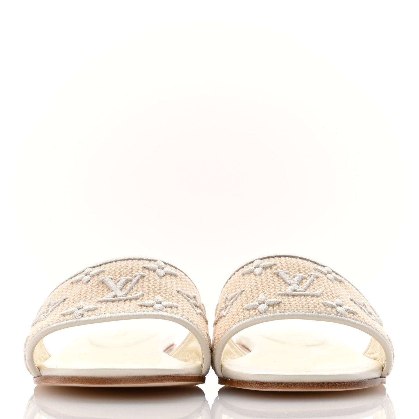 Raffia Calfskin Monogram By The Pool Revival Flat Mules 38 White