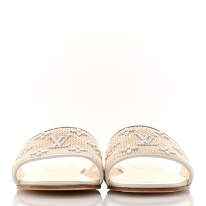 Louis Vuitton Raffia Calfskin Monogram By The Pool Revival Flat Mules 38 White 2 of 9