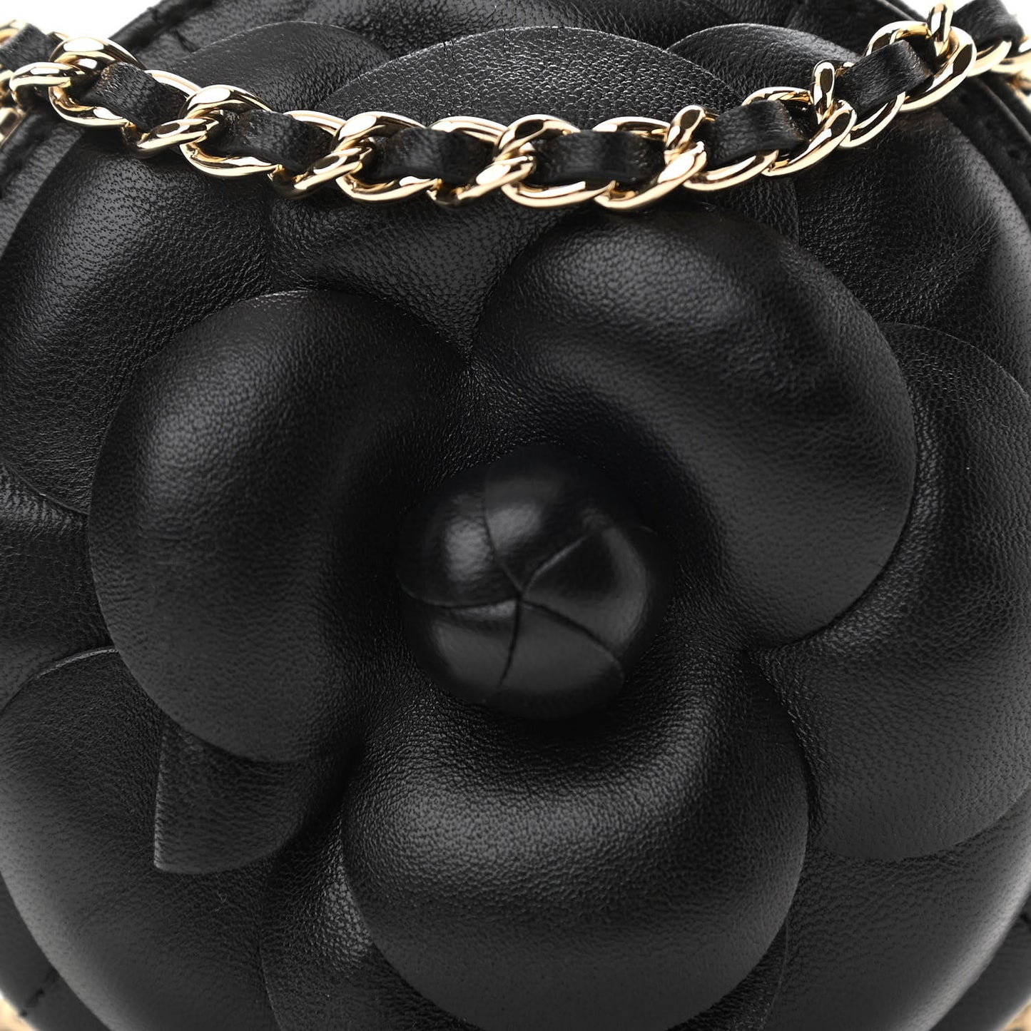 Lambskin Mini Camellia Bouquet Clutch With Chain Black